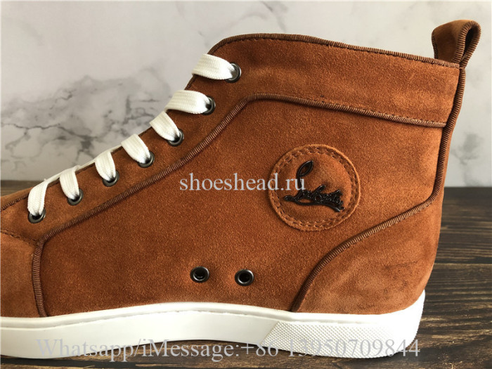 Christian Louboutin Spike Flat High Top Sneaker Tan Suede
