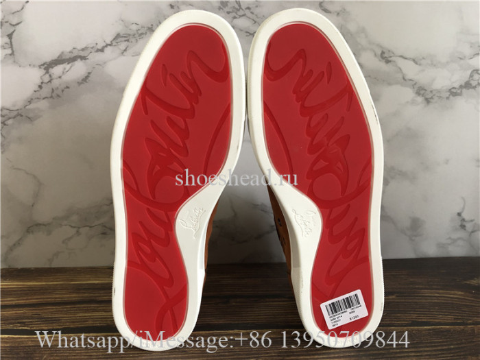Christian Louboutin Spike Flat High Top Sneaker Tan Suede