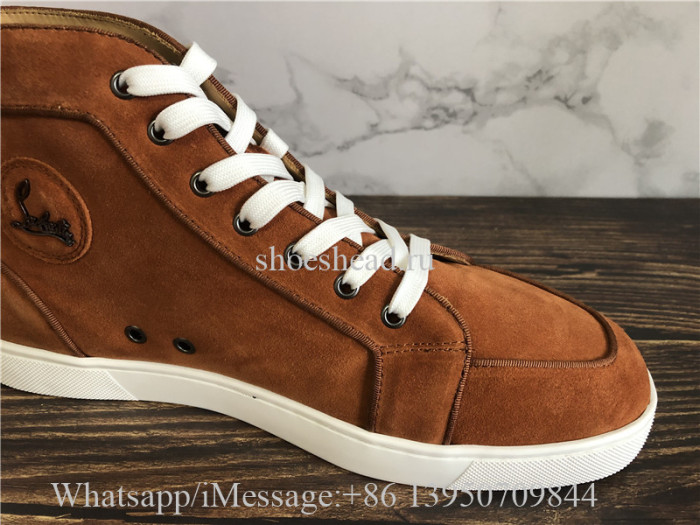 Christian Louboutin Spike Flat High Top Sneaker Tan Suede
