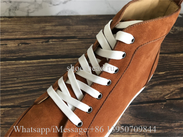Christian Louboutin Spike Flat High Top Sneaker Tan Suede