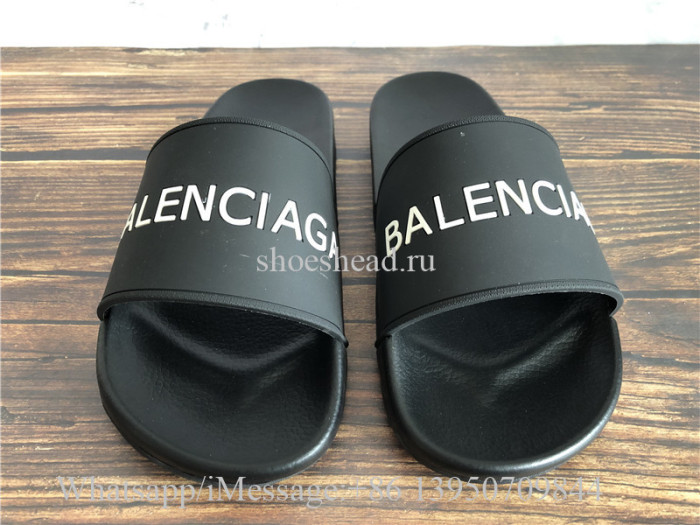 Balenciaga Black And White Logo Rubber Slides