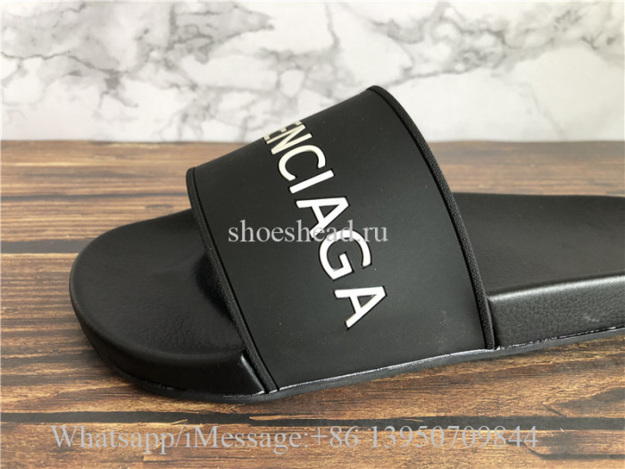 Balenciaga Black And White Logo Rubber Slides
