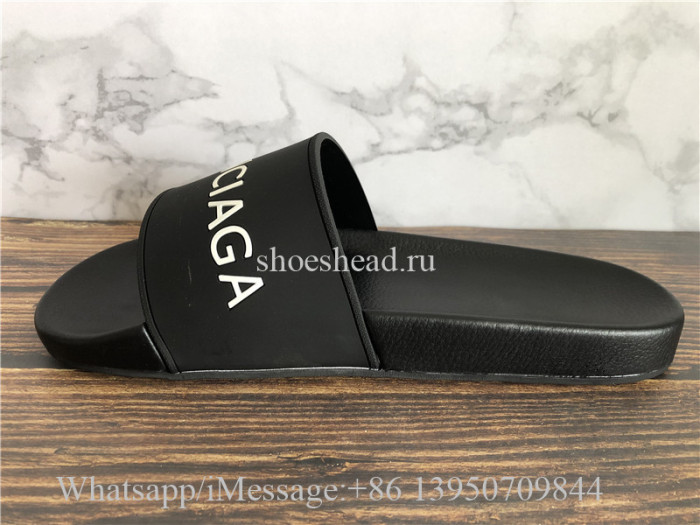 Balenciaga Black And White Logo Rubber Slides