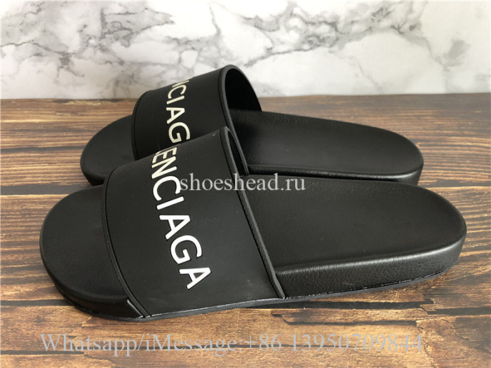 Balenciaga Black And White Logo Rubber Slides