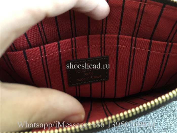 Original Version Louis Vuitton Damier Ebene Neverfull MM Cerise Lining Handbag
