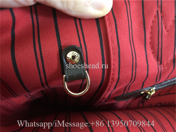 Original Version Louis Vuitton Damier Ebene Neverfull MM Cerise Lining Handbag