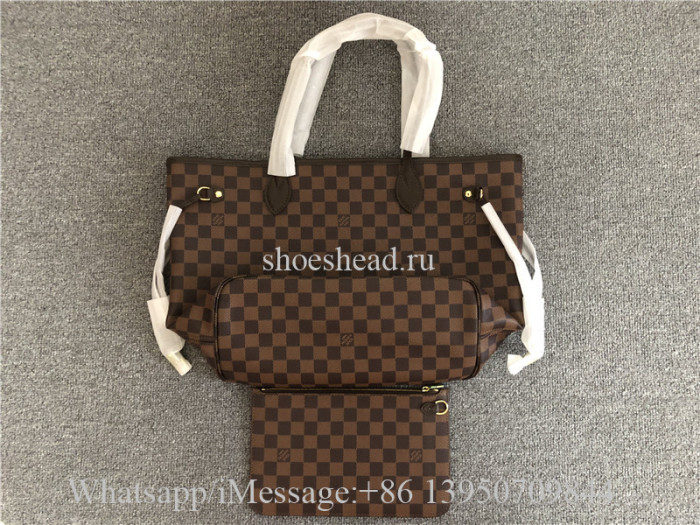 Original Version Louis Vuitton Damier Ebene Neverfull MM Cerise Lining Handbag