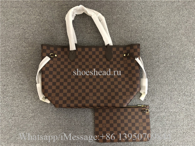 Original Version Louis Vuitton Damier Ebene Neverfull MM Cerise Lining Handbag