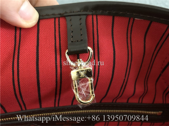 Original Version Louis Vuitton Damier Ebene Neverfull MM Cerise Lining Handbag
