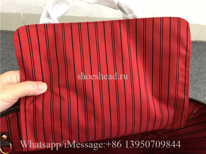 Original Version Louis Vuitton Damier Ebene Neverfull MM Cerise Lining Handbag
