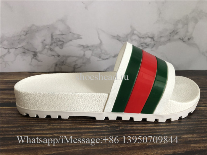 Gucci Web Slide Sandal With White Rubber