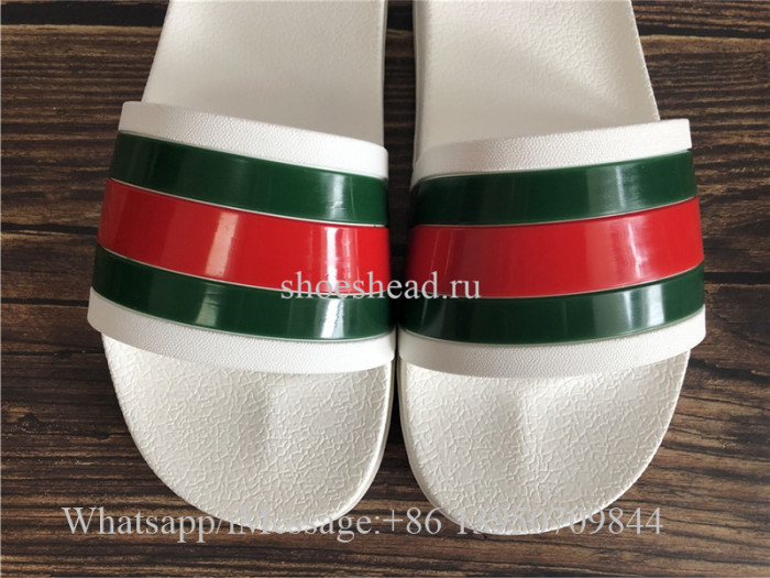 Gucci Web Slide Sandal With White Rubber