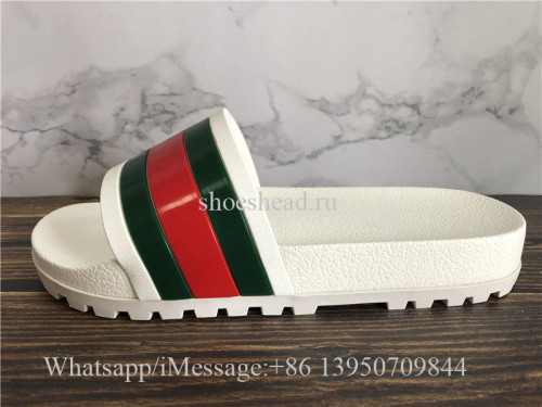 Gucci Web Slide Sandal With White Rubber