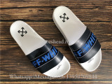 Off White Blue Stripe Black White Slides