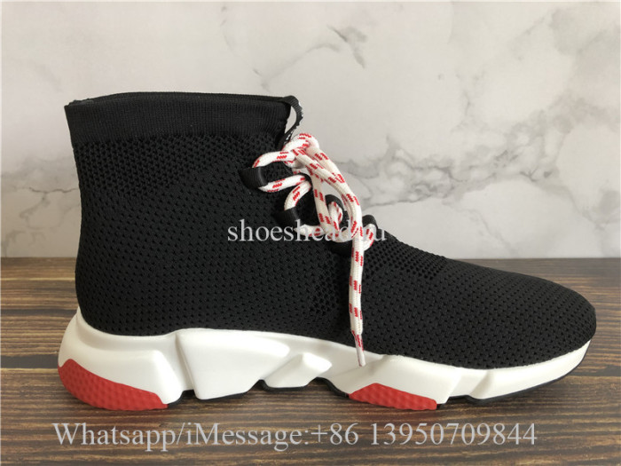 Balenciaga Lace-Up Knit Sock Speed Trainer Black Red White