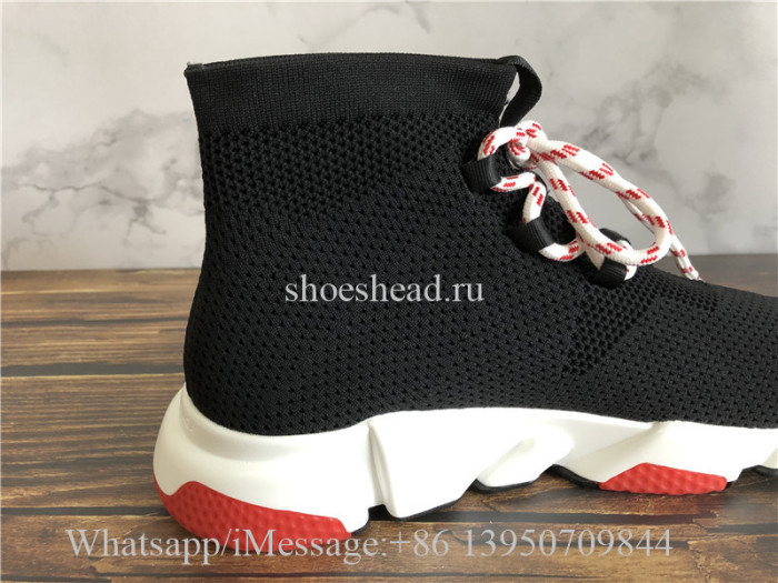 Balenciaga Lace-Up Knit Sock Speed Trainer Black Red White