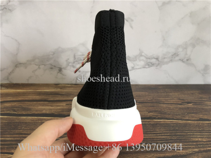 Balenciaga Lace-Up Knit Sock Speed Trainer Black Red White