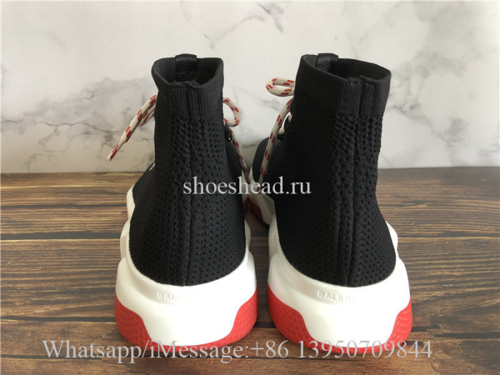 Balenciaga Lace-Up Knit Sock Speed Trainer Black Red White