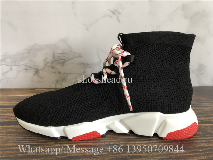 Balenciaga Lace-Up Knit Sock Speed Trainer Black Red White