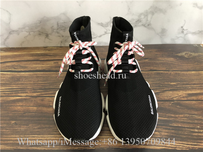 Balenciaga Lace-Up Knit Sock Speed Trainer Black Red White