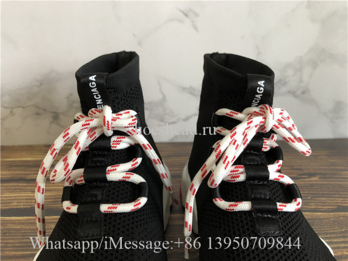 Balenciaga Lace-Up Knit Sock Speed Trainer Black Red White