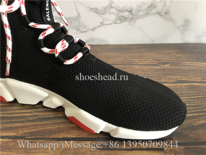 Balenciaga Lace-Up Knit Sock Speed Trainer Black Red White