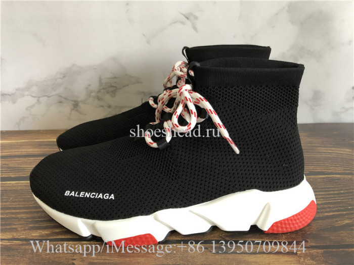 Balenciaga Lace-Up Knit Sock Speed Trainer Black Red White