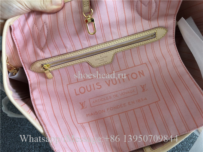 Original Louis Vuitton Damier Azur Bag Neo Neverfull GM Rose Ballerine