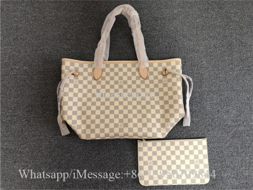 Original Louis Vuitton Damier Azur Bag Neo Neverfull GM Cream Ballerine
