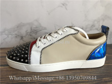 Christian Louboutin Louis Junior Spikes Flat Low-Top Sneakers Black Blue Apricot