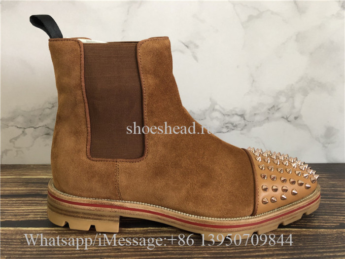 Christian Louboutin Spike High Boots Camel Brown Suede