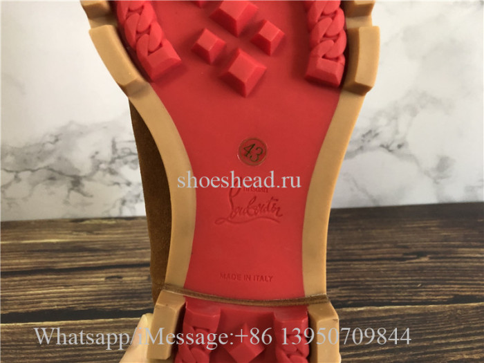 Christian Louboutin Spike High Boots Camel Brown Suede