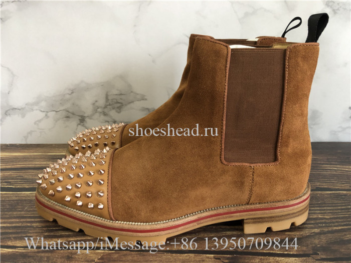 Christian Louboutin Spike High Boots Camel Brown Suede