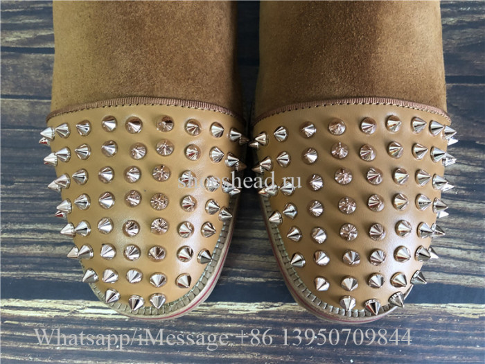 Christian Louboutin Spike High Boots Camel Brown Suede