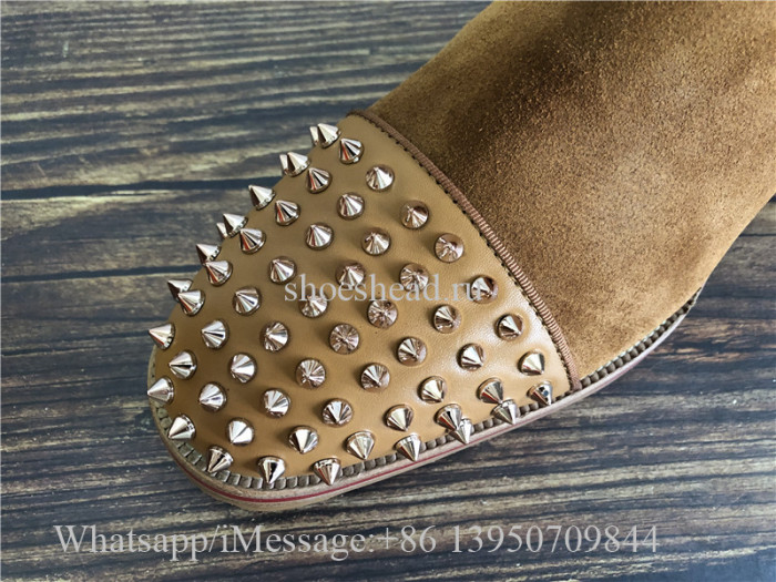 Christian Louboutin Spike High Boots Camel Brown Suede