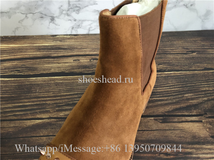 Christian Louboutin Spike High Boots Camel Brown Suede
