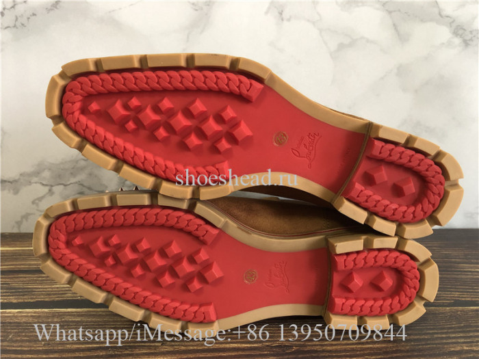 Christian Louboutin Spike High Boots Camel Brown Suede