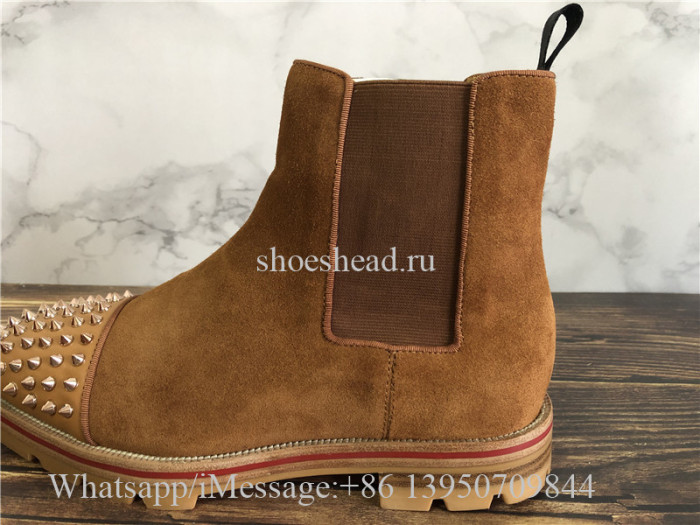 Christian Louboutin Spike High Boots Camel Brown Suede