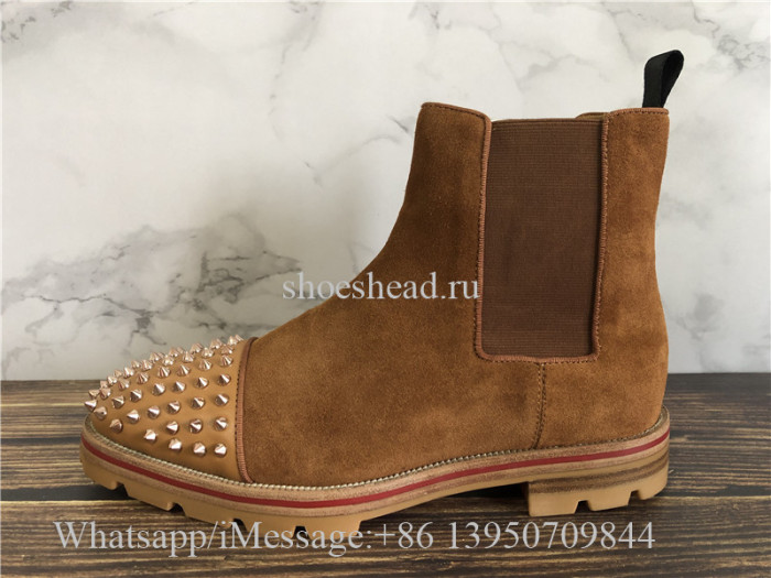 Christian Louboutin Spike High Boots Camel Brown Suede