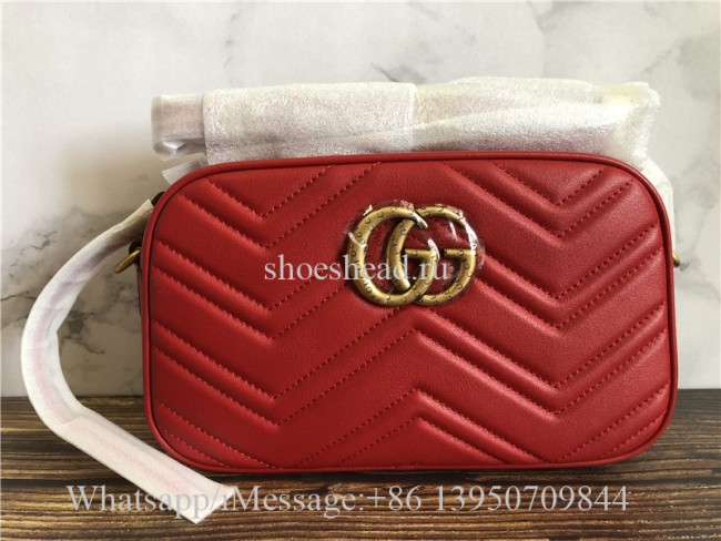 Original Gucci GG Marmont Mini Matelasse Camera Bag Hibiscus Red
