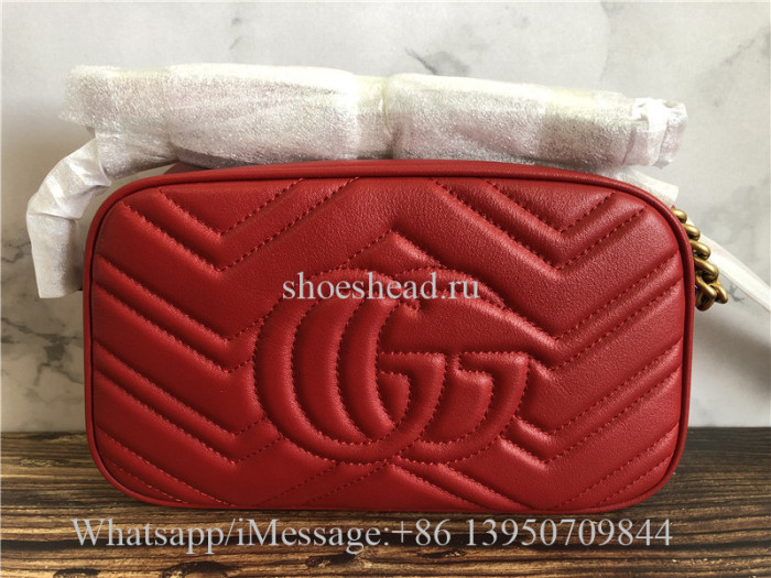 Original Gucci GG Marmont Mini Matelasse Camera Bag Hibiscus Red