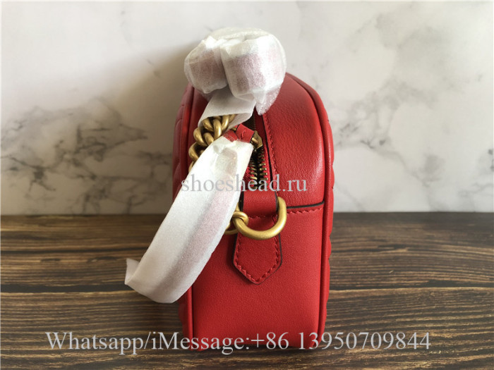 Original Gucci GG Marmont Mini Matelasse Camera Bag Hibiscus Red