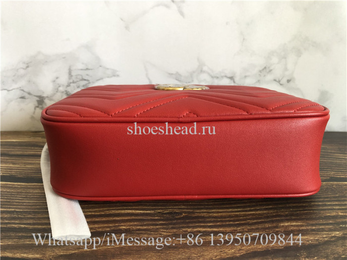 Original Gucci GG Marmont Mini Matelasse Camera Bag Hibiscus Red