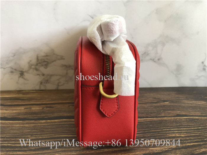 Original Gucci GG Marmont Mini Matelasse Camera Bag Hibiscus Red