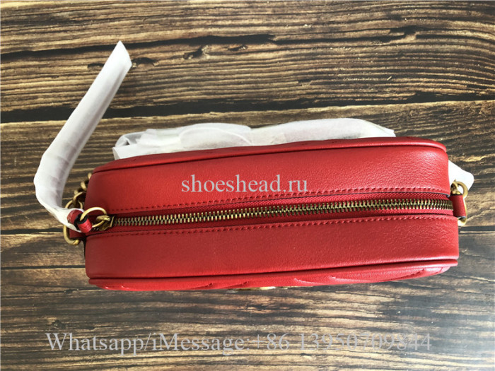 Original Gucci GG Marmont Mini Matelasse Camera Bag Hibiscus Red