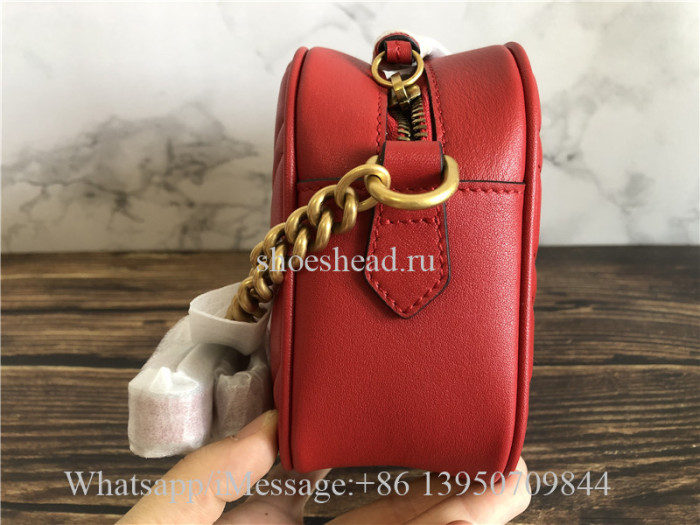 Original Gucci GG Marmont Mini Matelasse Camera Bag Hibiscus Red