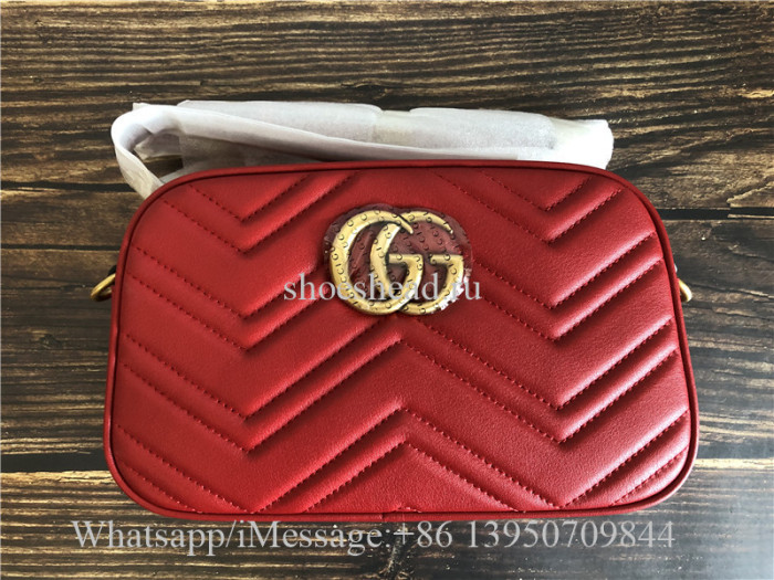 Original Gucci GG Marmont Mini Matelasse Camera Bag Hibiscus Red
