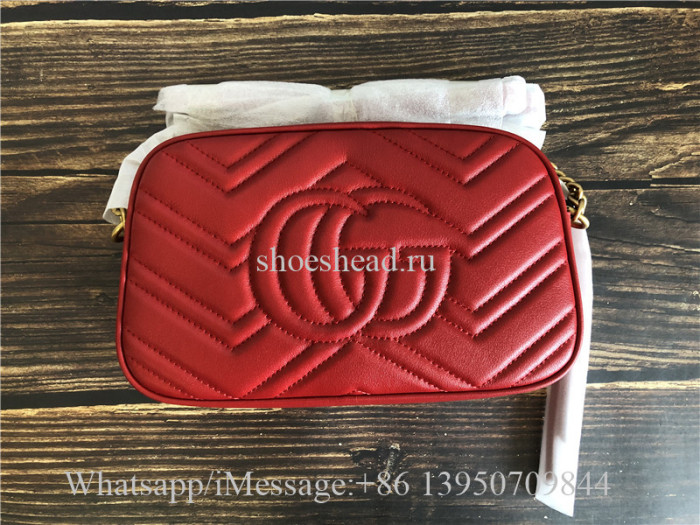 Original Gucci GG Marmont Mini Matelasse Camera Bag Hibiscus Red