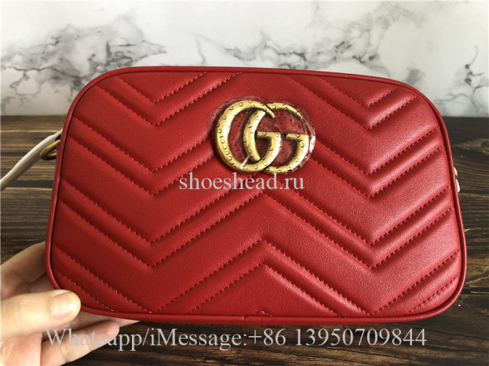 Original Gucci GG Marmont Mini Matelasse Camera Bag Hibiscus Red