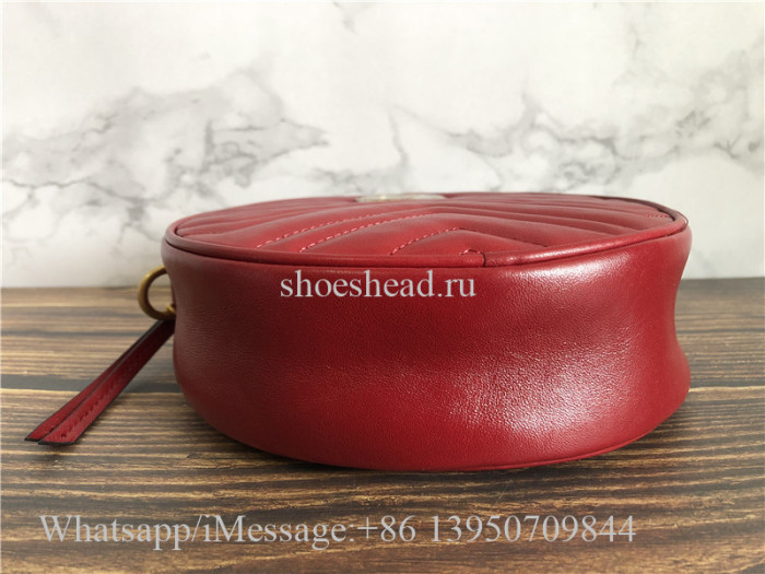 Original Gucci Red GG Marmont Mini Round Shoulder Bag
